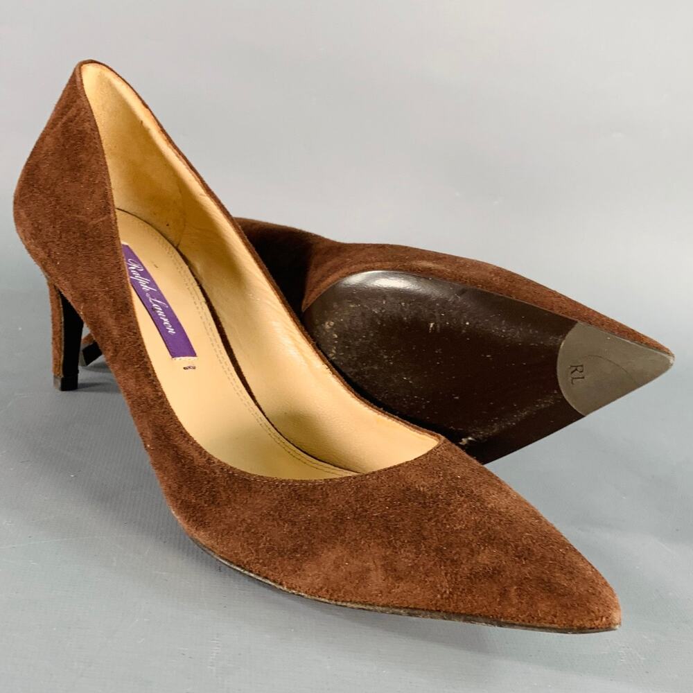 RALPH LAUREN COLLECTION Size 6.5 Brown Suede Pointed Toe Classic Pumps - Picture 5 of 8